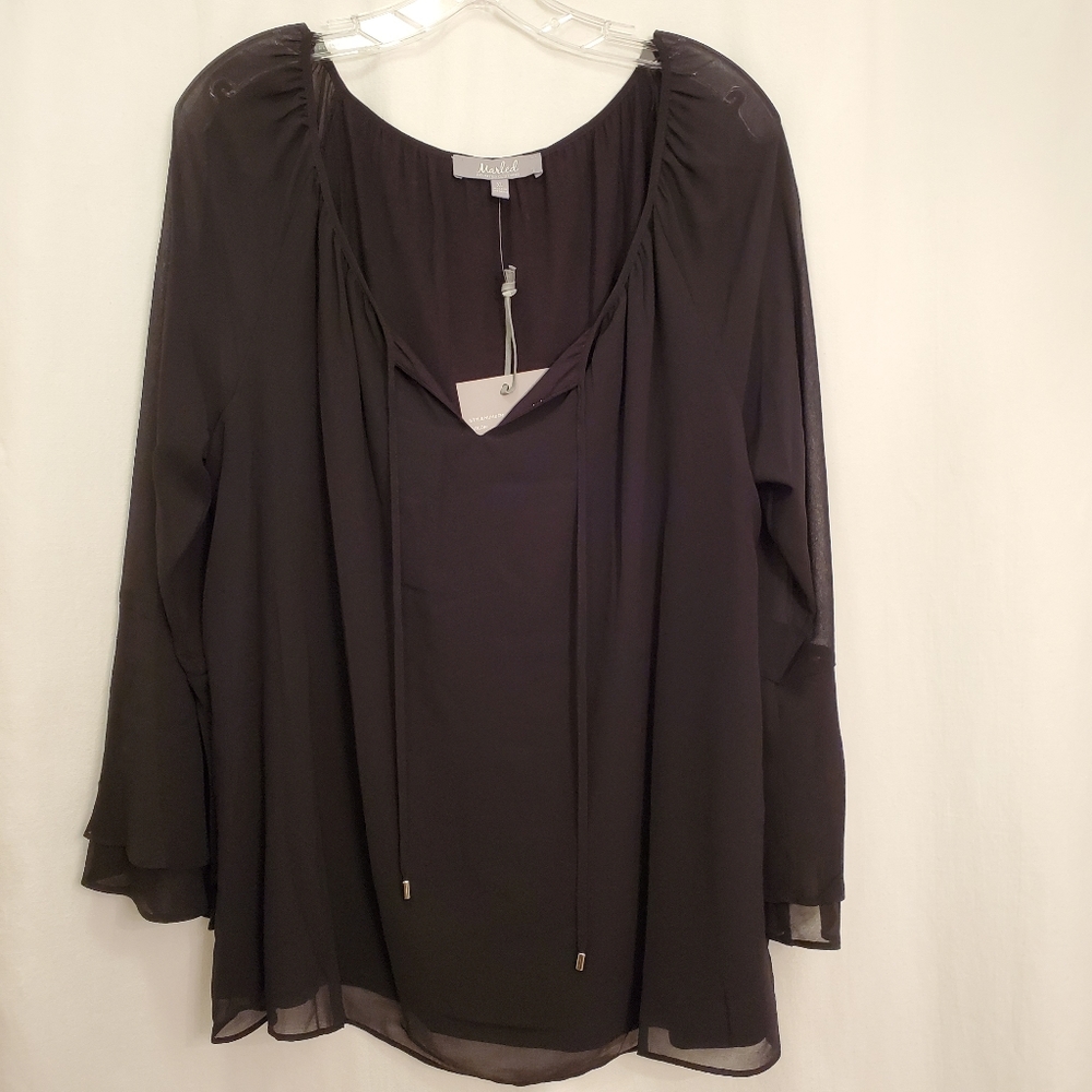 Marled black double layer peasant style blouse! Size XL. No tags. Wore once!